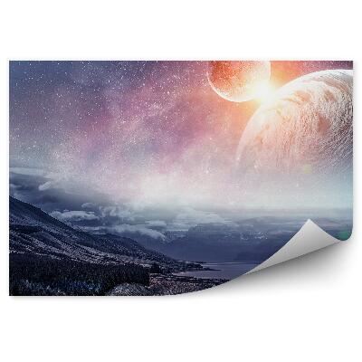 Fototapeta Planéty Obloha Vesmír Galaxia Hviezdy Slnko Jazero Hory Mraky Cesta