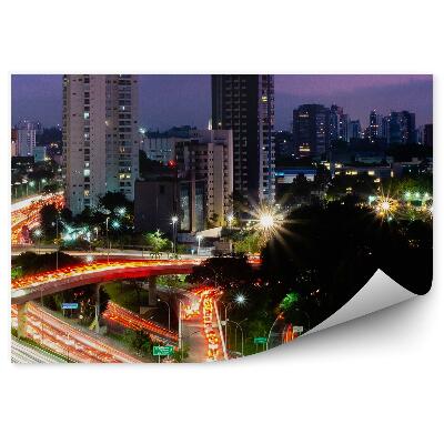 Fototapeta Mrakodrapy stromy ulice svetlá dopravné značky