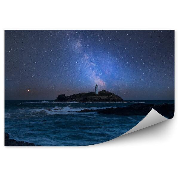 Fototapeta na stenu Mliečna Cesta Kopec Maják Oceán Skaly Obloha Hviezdy Galaxia Vesmír