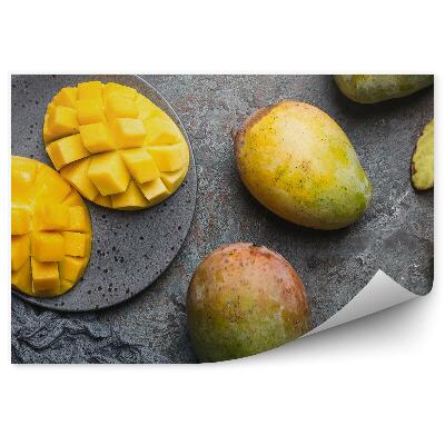 Fototapeta na stenu Mango plátky ovocia kocky listy