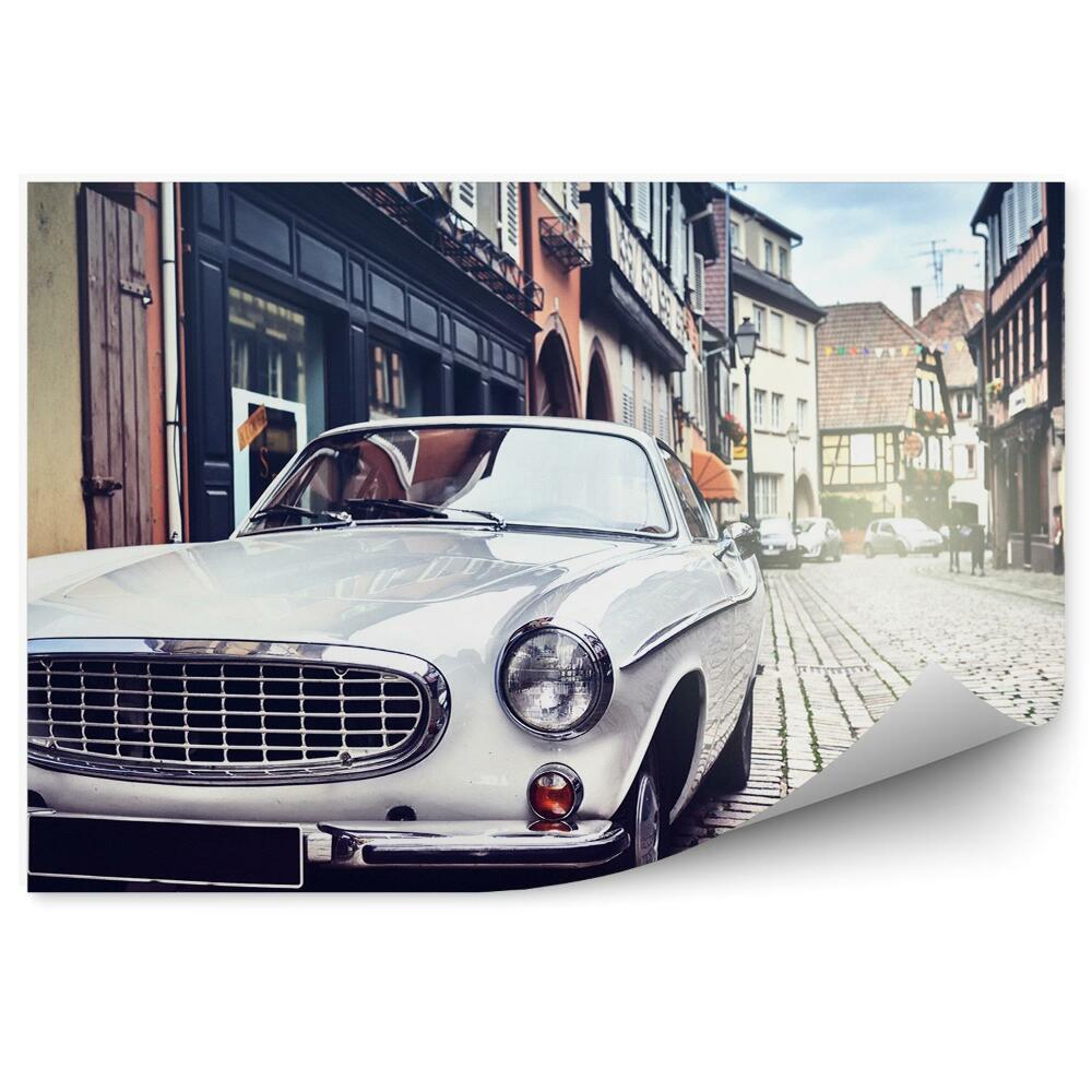 Fototapeta Mesto Budova Bloky Retro Auto Biela Ulica