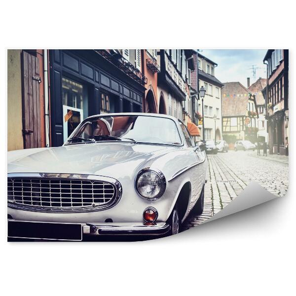 Fototapeta Mesto Budova Bloky Retro Auto Biela Ulica