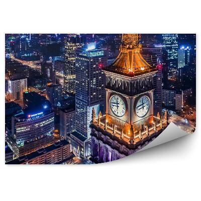 Fototapeta Palác kultúry a vedy mrakodrapy cesta Varšava noc