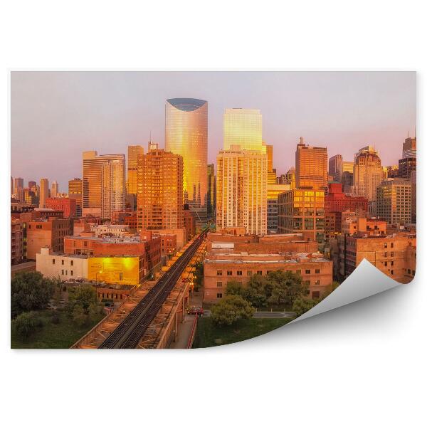 Fototapeta na stenu Pohľad na chicago mrakodrapy budovy trate autá mrakodrapy