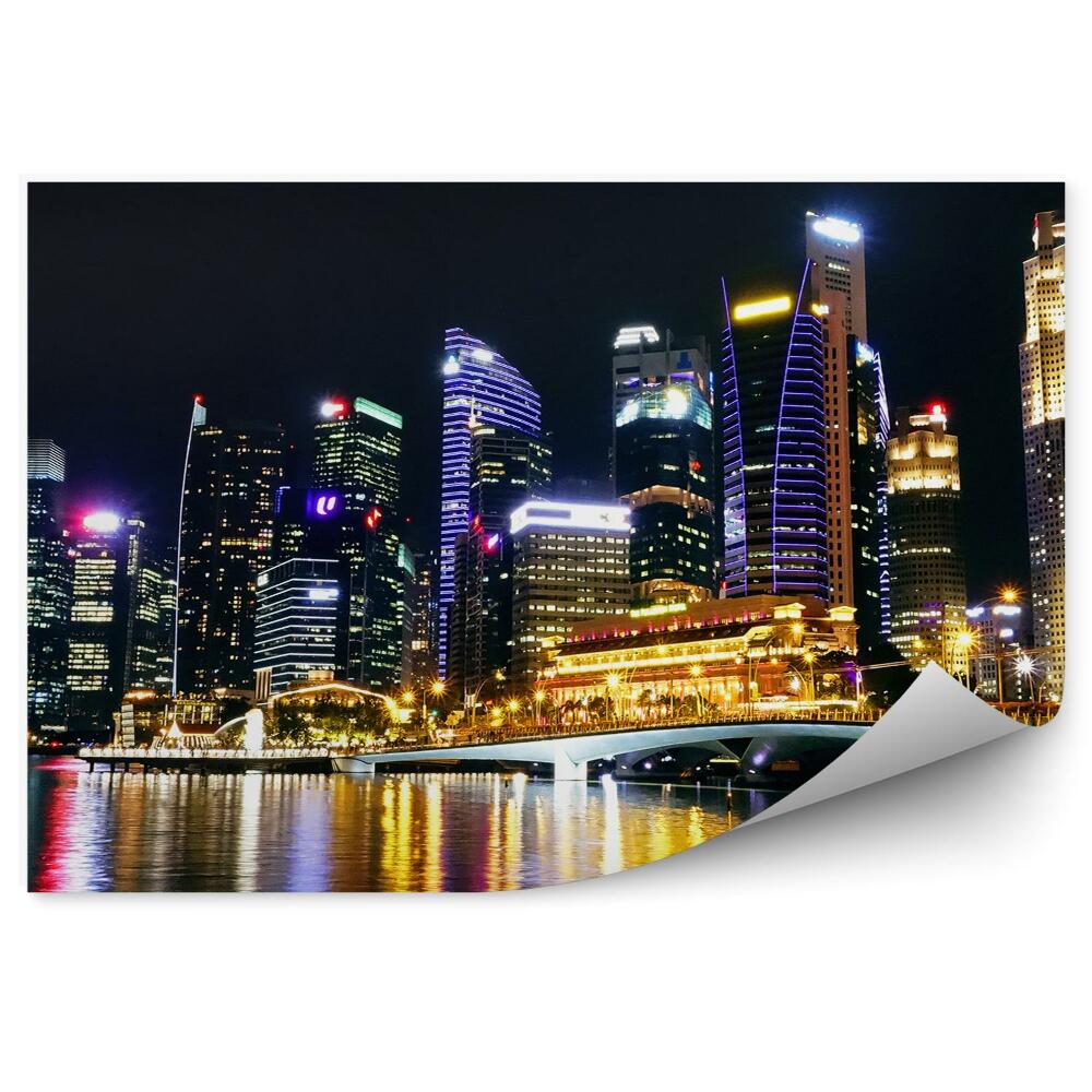 Fototapeta na stenu Mrakodrapy most oceán noc Singapur