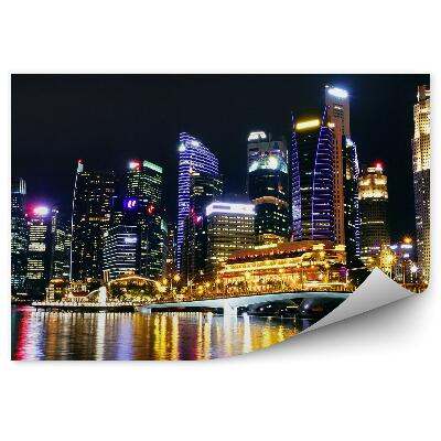 Fototapeta na stenu Mrakodrapy most oceán noc Singapur