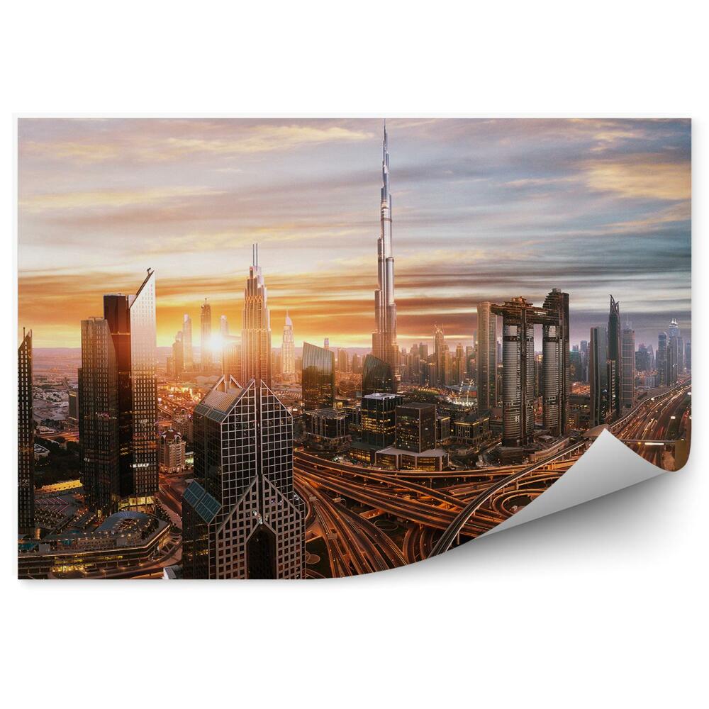 Fototapeta na stenu Dubaj mrakodrapy budovy diaľnica západ slnka mraky