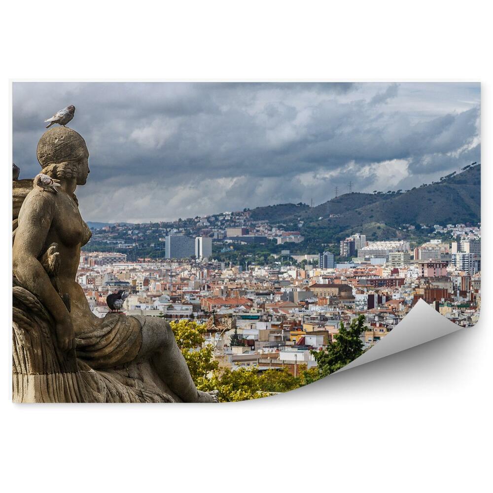 Fototapeta Socha ženy holub budovy hory stromy rastliny