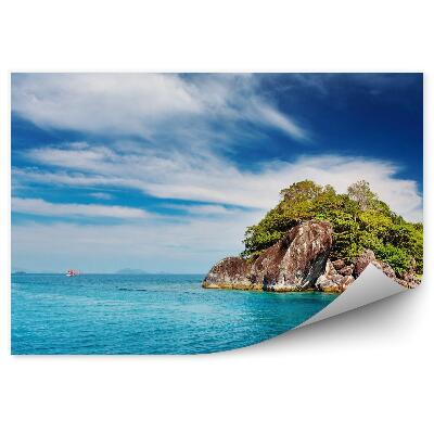 Fototapeta Skaly Ostrov Loď Modrá Voda Horizont Hory