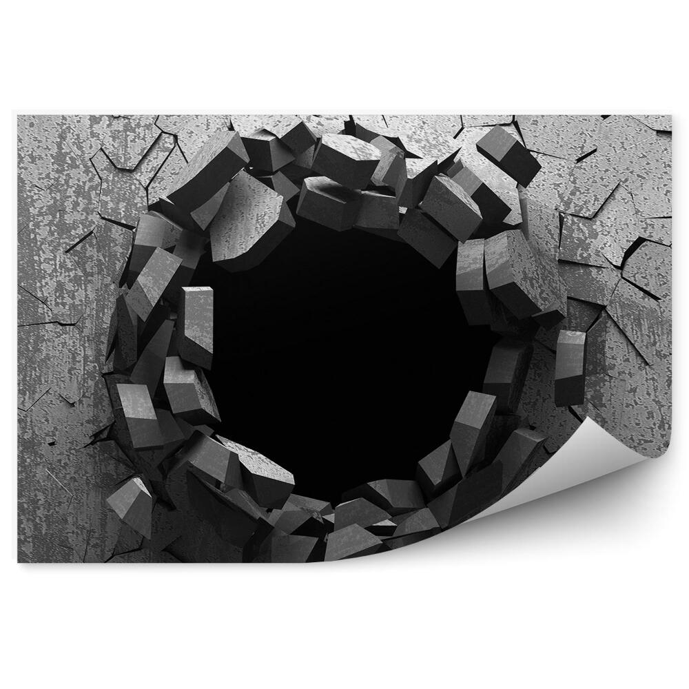 Fototapeta Tmavý popraskaný poškodený otvor v betónovej stene