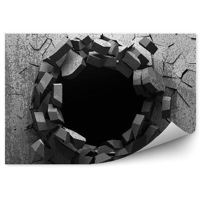 Fototapeta Tmavý popraskaný poškodený otvor v betónovej stene