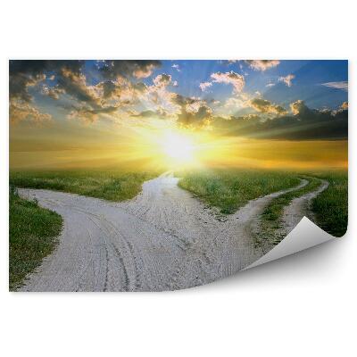 Fototapeta Podeželska cesta pesek trava polja sonce