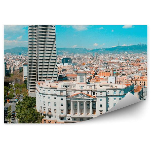 Fototapeta na stenu Budovy stromy cesta ľudia obloha mraky Barcelona Španielsko