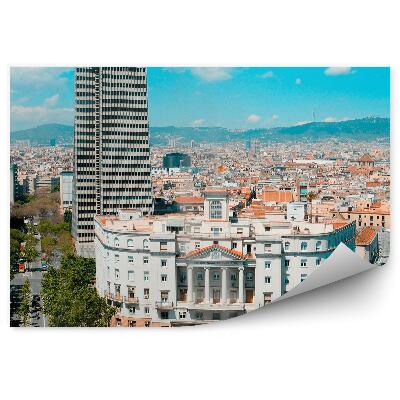 Fototapeta na stenu Budovy stromy cesta ľudia obloha mraky Barcelona Španielsko