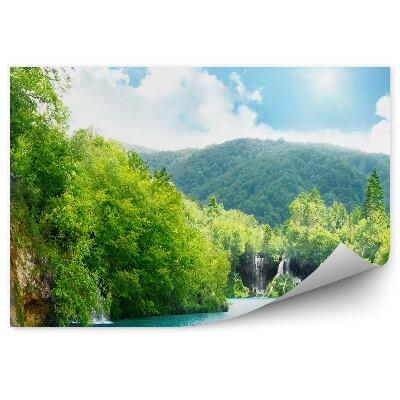 Fototapeta Kopec les vodopád modrá voda