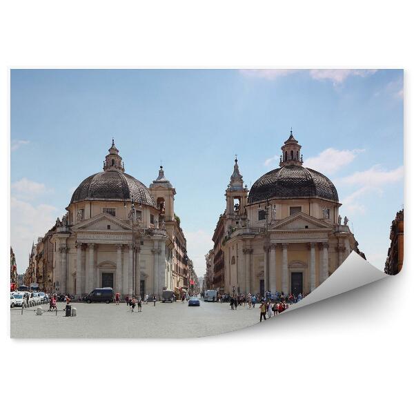 Fototapeta Piazza del Popolo dvojičky kostolov ľudia mraky obloha Rím