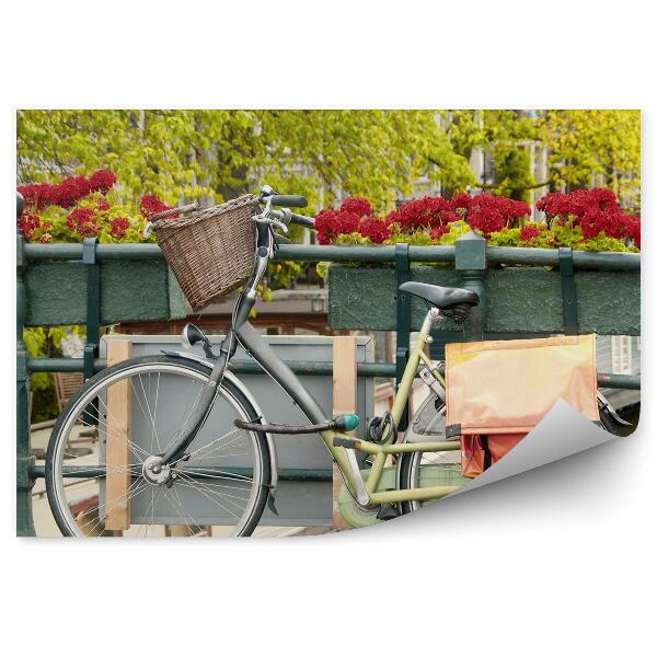 Fototapeta na stenu Bicykel Na Moste Košík Taška Kvety