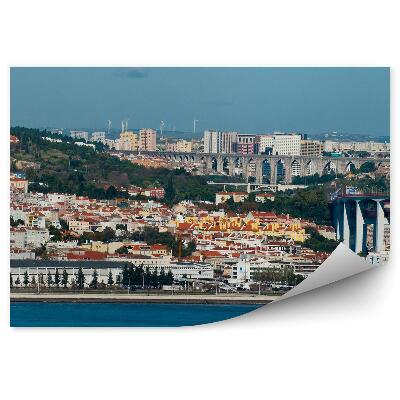 Fototapeta Budovy akvadukt stromy loď obloha Lisabon