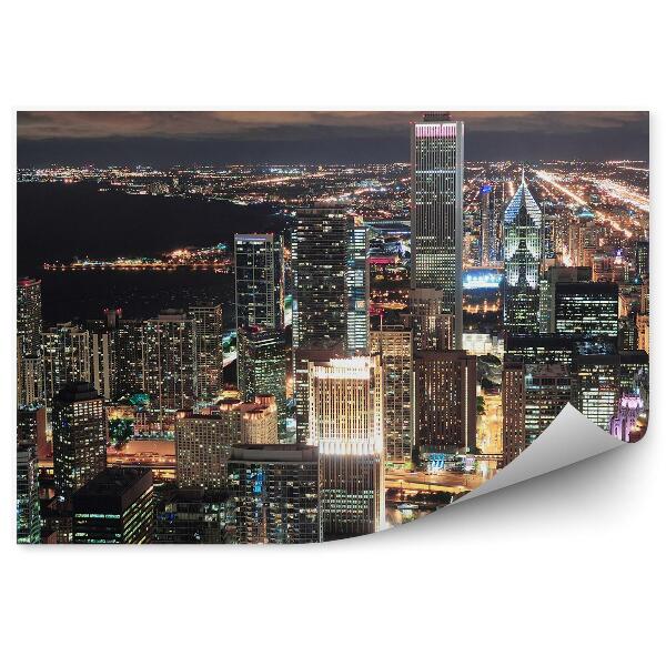 Fototapeta Pohľad z vtáčej perspektívy Chicago mrakodrapy nočné svetlá oceán