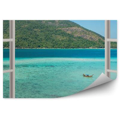 Fototapeta Loď modrá voda zelený ostrov