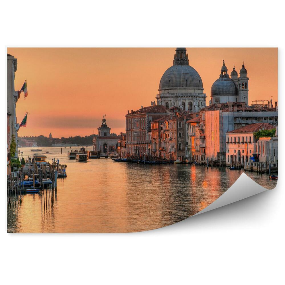 Fototapeta na stenu Kanál Grande bazilika budovy lode benátky západ slnka