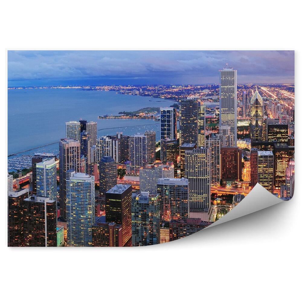 Fototapeta Pohľad z vtáčej perspektívy Chicago mrakodrapy mraky svetlá oceán