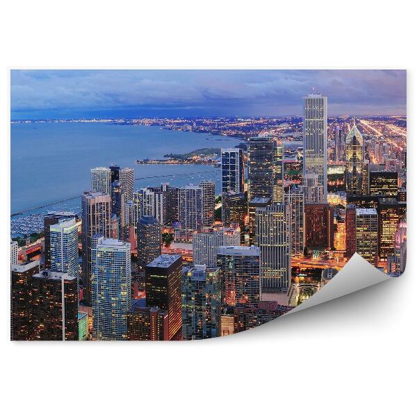 Fototapeta Pohľad z vtáčej perspektívy Chicago mrakodrapy mraky svetlá oceán