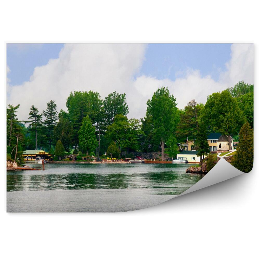 Fototapeta Domy Lode Stromy Rieka Obloha Mraky Ostrovy St Lawrence