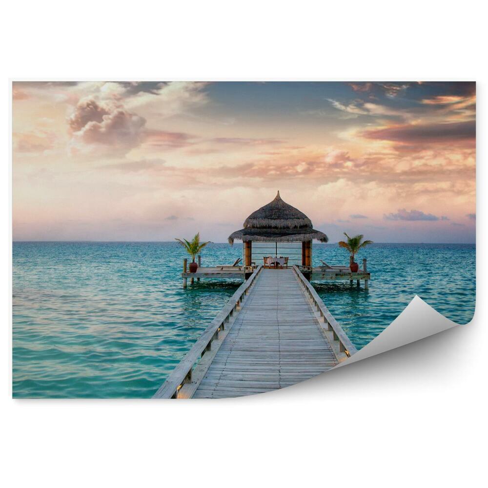 Fototapeta Oceán Maldivy Mólo Obloha Mraky Palmy Altánok Západ Slnka