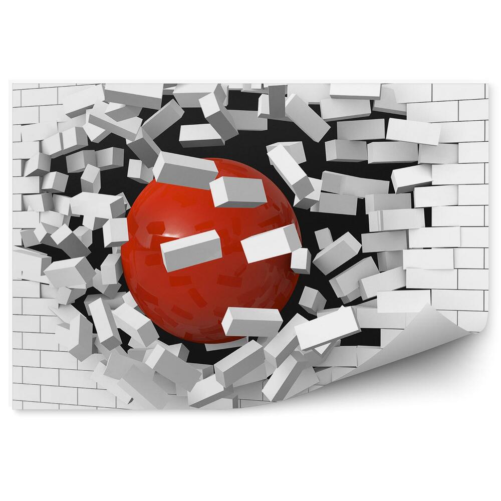 Fototapeta na stenu Zničená tehlová stena červená guľa 3d
