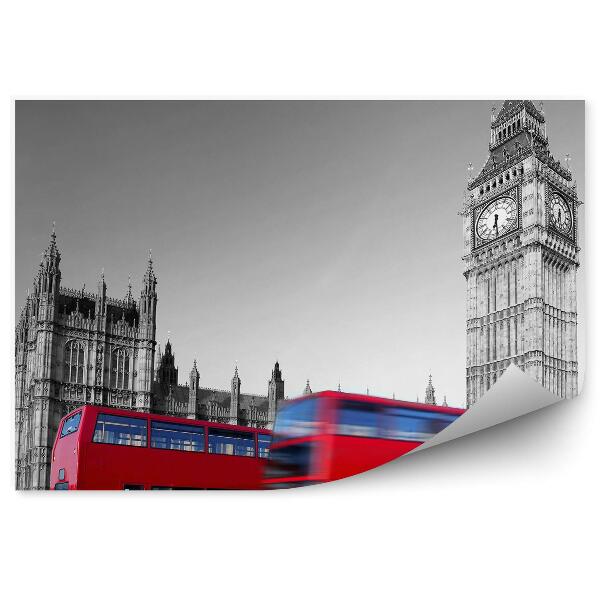 Fototapeta Čiernobiely Big Ben Londýn Červené Autobusy