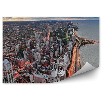 Fototapeta na stenu Chicago mrakodrapy oceán pláž autá svetlá obloha mraky