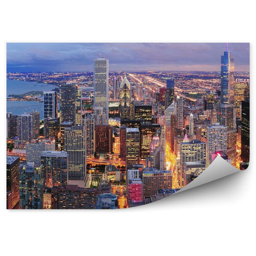 Fototapeta Chicago nočná panoráma mrakodrapy svetlá oceán
