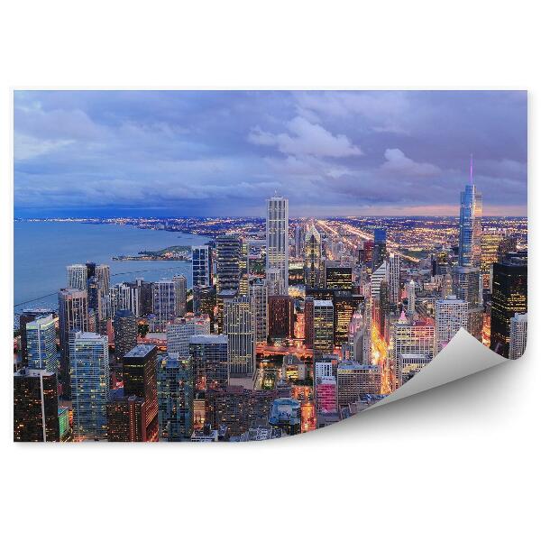 Fototapeta Chicago nočná obloha mrakodrapy svetlá oceán obloha mraky