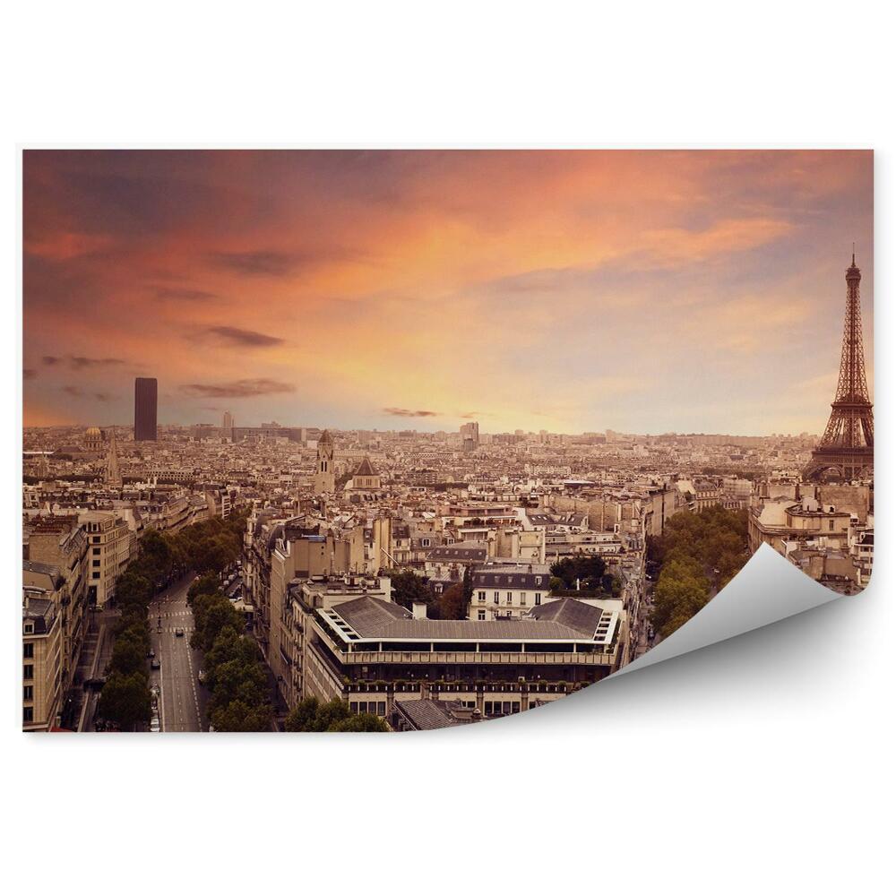Fototapeta Letecký pohľad Paríž obloha mraky ulice autá stromy Eiffelova veža