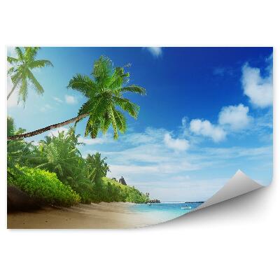 Fototapeta na stenu Pláž palmy oceán obloha mraky Seychely
