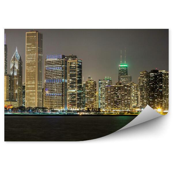 Fototapeta na stenu Chicago mrakodrapy svetlá noc oceán