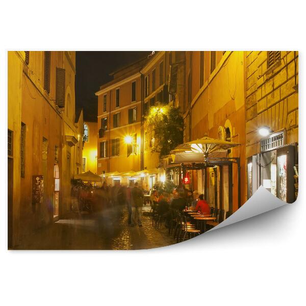 Fototapeta na stenu Stará ulica budovy ľudia stoly štvrť Trastevere Rím
