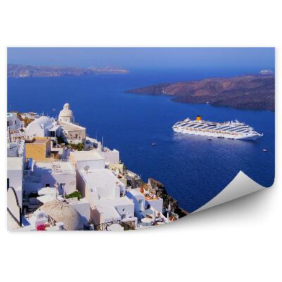 Fototapeta Santorini budovy hory jachty Grécko
