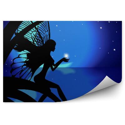 Fototapeta Víla dievča držiace hviezdy na pozadí mesiaca