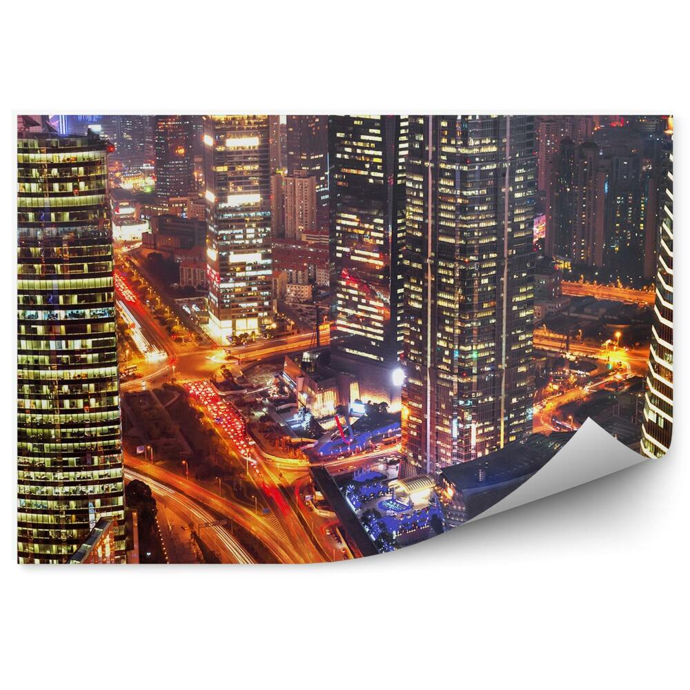 Fototapeta Letecký Pohľad Mesto Nočné Svetlá Pohyb Budov