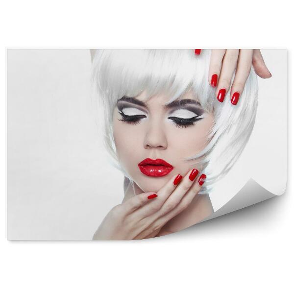 Fototapeta na stenu Make-Up A Účes. Červené Pery A Nechty