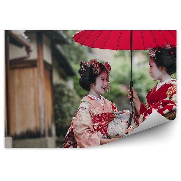 Fototapeta na stenu Japonsko Mesto Žena Gejša Dáždnik Do Dažďa