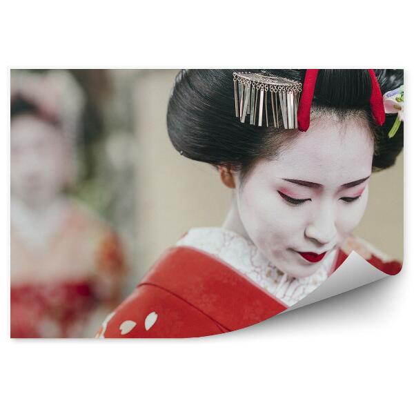 Fototapeta Detailný Záber Žena Gejša Kimono Mesto Japonsko Farby