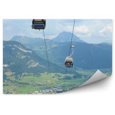 Fototapeta výťah hory alpy rakúsko domy ihličnaté stromy nebo mraky