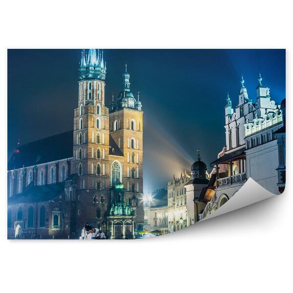 Fototapeta Krakov staré mesto kostol Panny Márie noc svetla