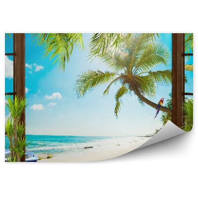 Fototapeta na stenu Tropický ostrov palmy papagáj okno