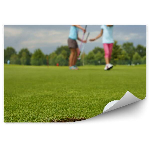 Fototapeta na stenu Žogica za golf luknja otroški voziček oblaki neba drevesa