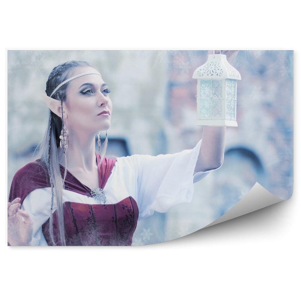 Fototapeta na stenu Zimný škriatok princezná lampáš