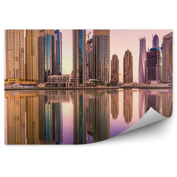 Fototapeta Ružová Obloha Marina Záliv Dubaj Mesto Mrakodrapy